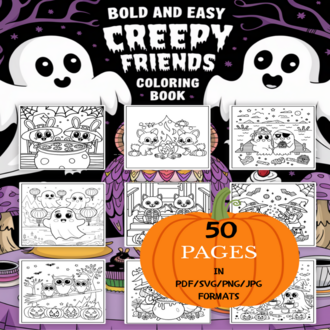 Creepy Friends Coloring Book | Printable Art Book ( 50 Pages, PDF SVG JPG PNG FORMATS)