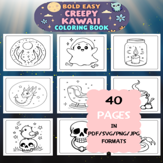 Creepy Kawaii Coloring Book | Printable Art Book ( 40 Pages, PDF SVG JPG PNG FORMATS)