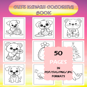 Cute Kawaii Coloring Book | Printable Art Book ( 50 Pages, PDF SVG JPG PNG FORMATS)