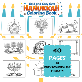 Hanukkah Coloring Book | Printable Art Book ( 40 Pages, PDF SVG JPG PNG FORMATS)