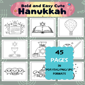 Hanukkah Coloring Book | Printable Art Book ( 45 Pages, PDF SVG JPG PNG FORMATS)
