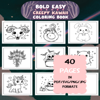 Creepy Kawaii Coloring Book | Printable Art Book ( 40 Pages, PDF SVG JPG PNG FORMATS)