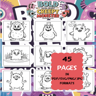 Creepy Monster Coloring Book | Printable Art Book ( 50 Pages, PDF SVG JPG PNG FORMATS)