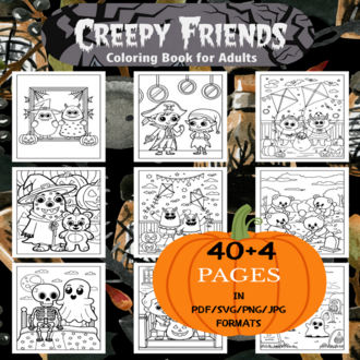 Creepy Friends Coloring Book | Printable Art Book ( 44 Pages, PDF SVG JPG PNG FORMATS)