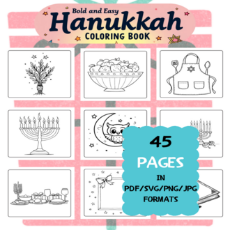 Hanukkah Coloring Book | Printable Art Book ( 45 Pages, PDF SVG JPG PNG FORMATS)