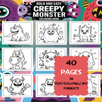 Creepy Monster Coloring Book | Printable Art Book ( 50 Pages, PDF SVG JPG PNG FORMATS)