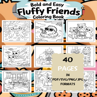 Fun Fluffy Friends Coloring Book | Printable Art Book ( 40 Pages, PDF SVG JPG PNG FORMATS)