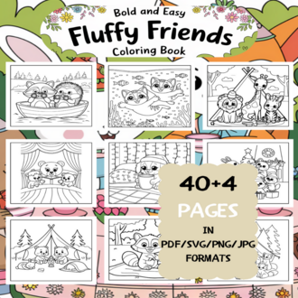 Fun Fluffy Friends Coloring Book | Printable Art Book ( 44 Pages, PDF SVG JPG PNG FORMATS)