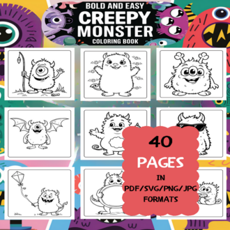 Creepy Monster Coloring Book | Printable Art Book ( 50 Pages, PDF SVG JPG PNG FORMATS)