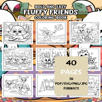 Fun Fluffy Friends Coloring Book | Printable Art Book ( 40 Pages, PDF SVG JPG PNG FORMATS)