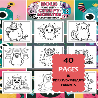 Creepy Monster Coloring Book | Printable Art Book ( 50 Pages, PDF SVG JPG PNG FORMATS)