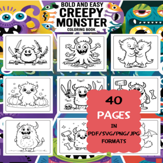 Creepy Monster Coloring Book | Printable Art Book ( 50 Pages, PDF SVG JPG PNG FORMATS)