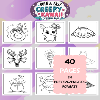 Creepy Kawaii Coloring Book | Printable Art Book ( 40 Pages, PDF SVG JPG PNG FORMATS)