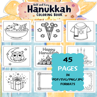 Hanukkah Coloring Book | Printable Art Book ( 45 Pages, PDF SVG JPG PNG FORMATS)