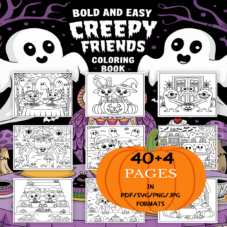 Creepy Friends Coloring Book | Printable Art Book ( 44 Pages, PDF SVG JPG PNG FORMATS)