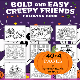 Creepy Friends Coloring Book | Printable Art Book ( 44 Pages, PDF SVG JPG PNG FORMATS)