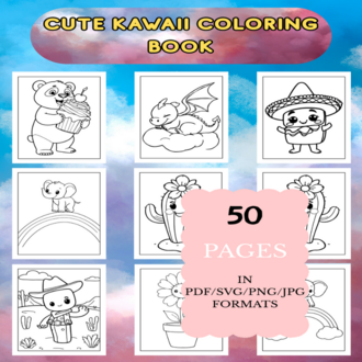 Cute Kawaii Coloring Book | Printable Art Book ( 50 Pages, PDF SVG JPG PNG FORMATS)