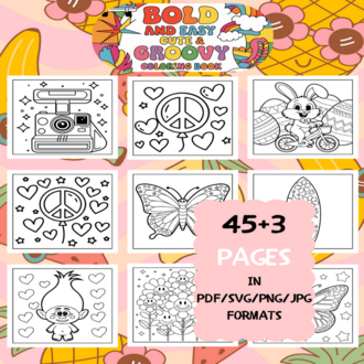 Cute and Groovy Coloring Book | Printable Art Book ( 48 Pages, PDF SVG JPG PNG FORMATS)