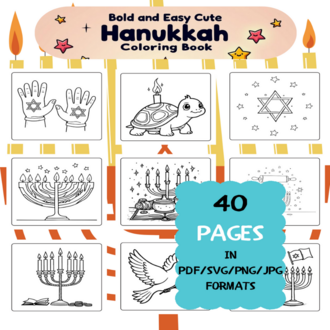 Hanukkah Coloring Book | Printable Art Book ( 40 Pages, PDF SVG JPG PNG FORMATS)