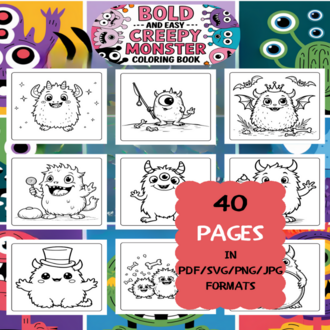 Creepy Monster Coloring Book | Printable Art Book ( 50 Pages, PDF SVG JPG PNG FORMATS)