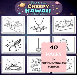 Creepy Kawaii Coloring Book | Printable Art Book ( 40 Pages, PDF SVG JPG PNG FORMATS)
