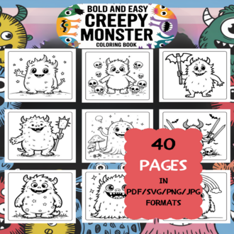 Creepy Monster Coloring Book | Printable Art Book ( 50 Pages, PDF SVG JPG PNG FORMATS)