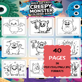 Creepy Monster Coloring Book | Printable Art Book ( 50 Pages, PDF SVG JPG PNG FORMATS)