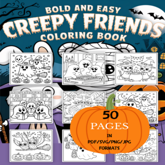 Creepy Friends Coloring Book | Printable Art Book ( 50 Pages, PDF SVG JPG PNG FORMATS)