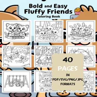 Fun Fluffy Friends Coloring Book | Printable Art Book ( 40 Pages, PDF SVG JPG PNG FORMATS)