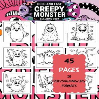 Creepy Monster Coloring Book | Printable Art Book ( 50 Pages, PDF SVG JPG PNG FORMATS)