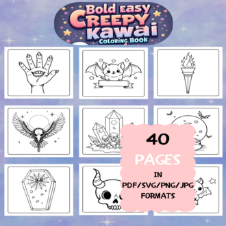 Creepy Kawaii Coloring Book | Printable Art Book ( 40 Pages, PDF SVG JPG PNG FORMATS)