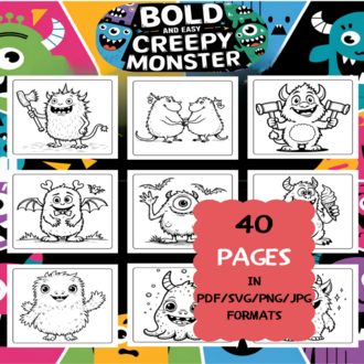 Creepy Monster Coloring Book | Printable Art Book ( 50 Pages, PDF SVG JPG PNG FORMATS)