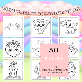 Cute Kawaii Coloring Book | Printable Art Book ( 50 Pages, PDF SVG JPG PNG FORMATS)