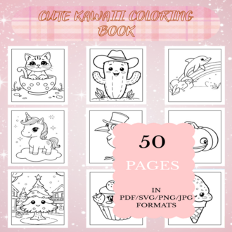 Cute Kawaii Coloring Book | Printable Art Book ( 50 Pages, PDF SVG JPG PNG FORMATS)
