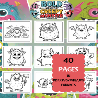 Creepy Monster Coloring Book | Printable Art Book ( 50 Pages, PDF SVG JPG PNG FORMATS)