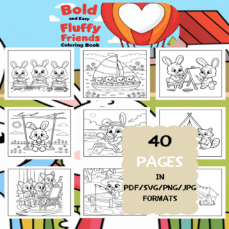 Fun Fluffy Friends Coloring Book | Printable Art Book ( 40 Pages, PDF SVG JPG PNG FORMATS)