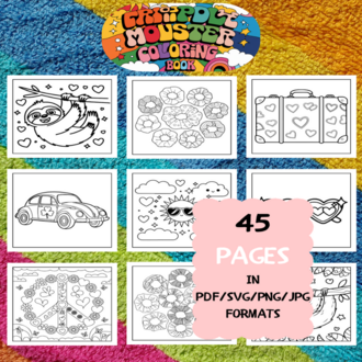 Cute and Groovy Coloring Book | Printable Art Book ( 45 Pages, PDF SVG JPG PNG FORMATS)