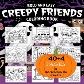Creepy Friends Coloring Book | Printable Art Book ( 44 Pages, PDF SVG JPG PNG FORMATS)