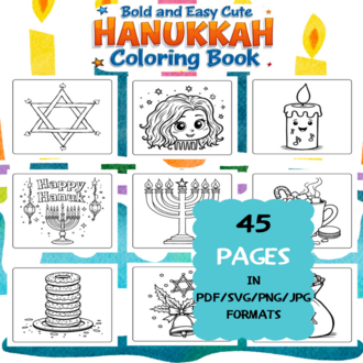 Hanukkah Coloring Book | Printable Art Book ( 45 Pages, PDF SVG JPG PNG FORMATS)