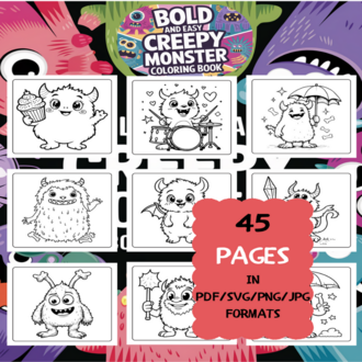 Creepy Monster Coloring Book | Printable Art Book ( 50 Pages, PDF SVG JPG PNG FORMATS)