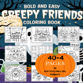 Creepy Friends Coloring Book | Printable Art Book ( 44 Pages, PDF SVG JPG PNG FORMATS)