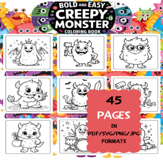 Creepy Monster Coloring Book | Printable Art Book ( 50 Pages, PDF SVG JPG PNG FORMATS)