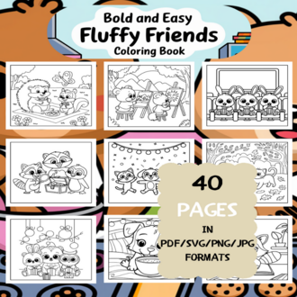 Fun Fluffy Friends Coloring Book | Printable Art Book ( 40 Pages, PDF SVG JPG PNG FORMATS)