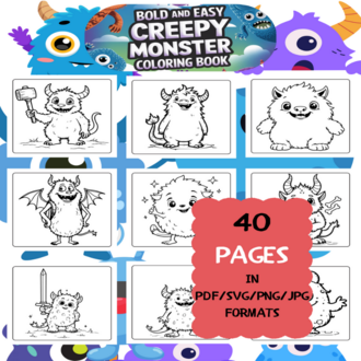 Creepy Monster Coloring Book | Printable Art Book ( 50 Pages, PDF SVG JPG PNG FORMATS)