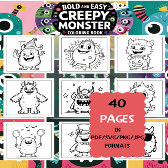 Creepy Monster Coloring Book | Printable Art Book ( 50 Pages, PDF SVG JPG PNG FORMATS)