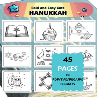 Hanukkah Coloring Book | Printable Art Book ( 45 Pages, PDF SVG JPG PNG FORMATS)