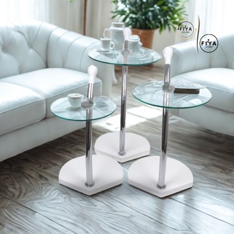 Fiya Glass| Cam Sehpa Seti - Beyaz