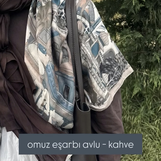 Omuz Şalı Avlu Desen Kahve 