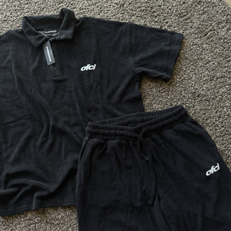 BOHOO ERKEK TOWEL OVERSIZED SHORT BLACK