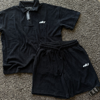 BOHOO ERKEK TOWEL OVERSIZED SHORT BLACK